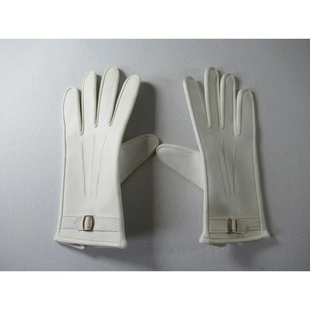 Vintage Ladies Driving Gloves White Vinyl Faux Leather